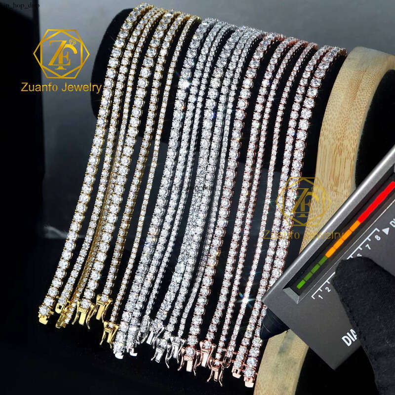 Large Stock 2mm-6.5mm Chain Hiphop Unisex Iced Out VVS Moissanite Silver 925 VVS Silicon Stone Tennis Bracelet