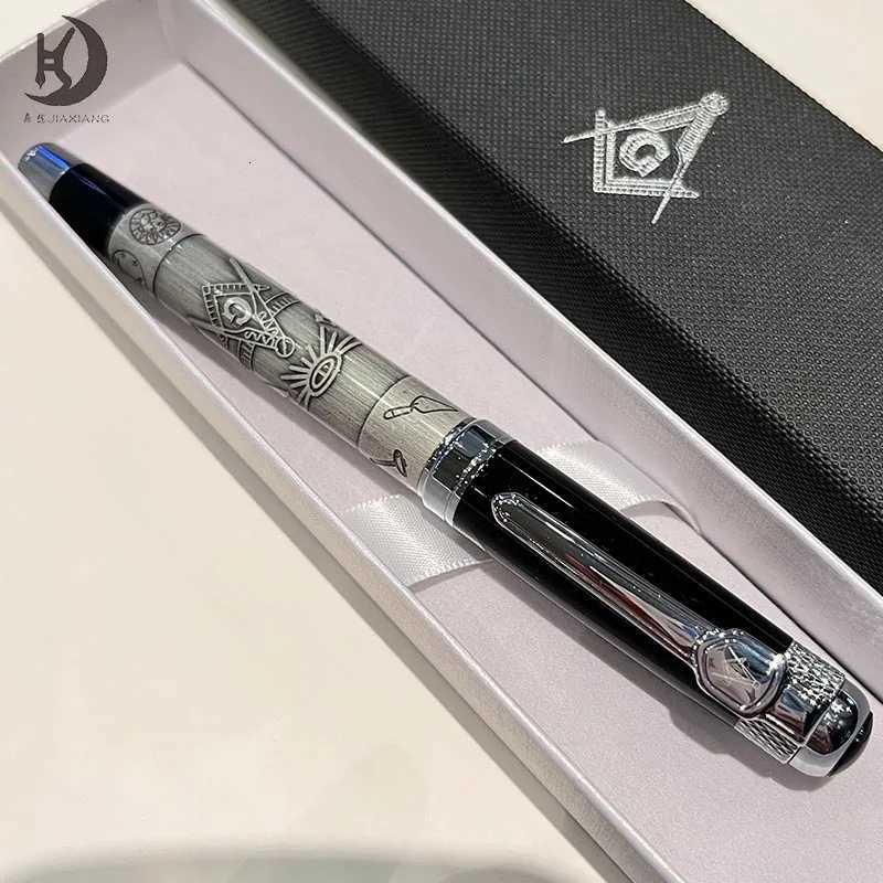 Masonic Symbols Noblest Ancient Silver Heavy Weight Silvery Clip Masonic Writing rollerball Pen With Gift Box Y251218