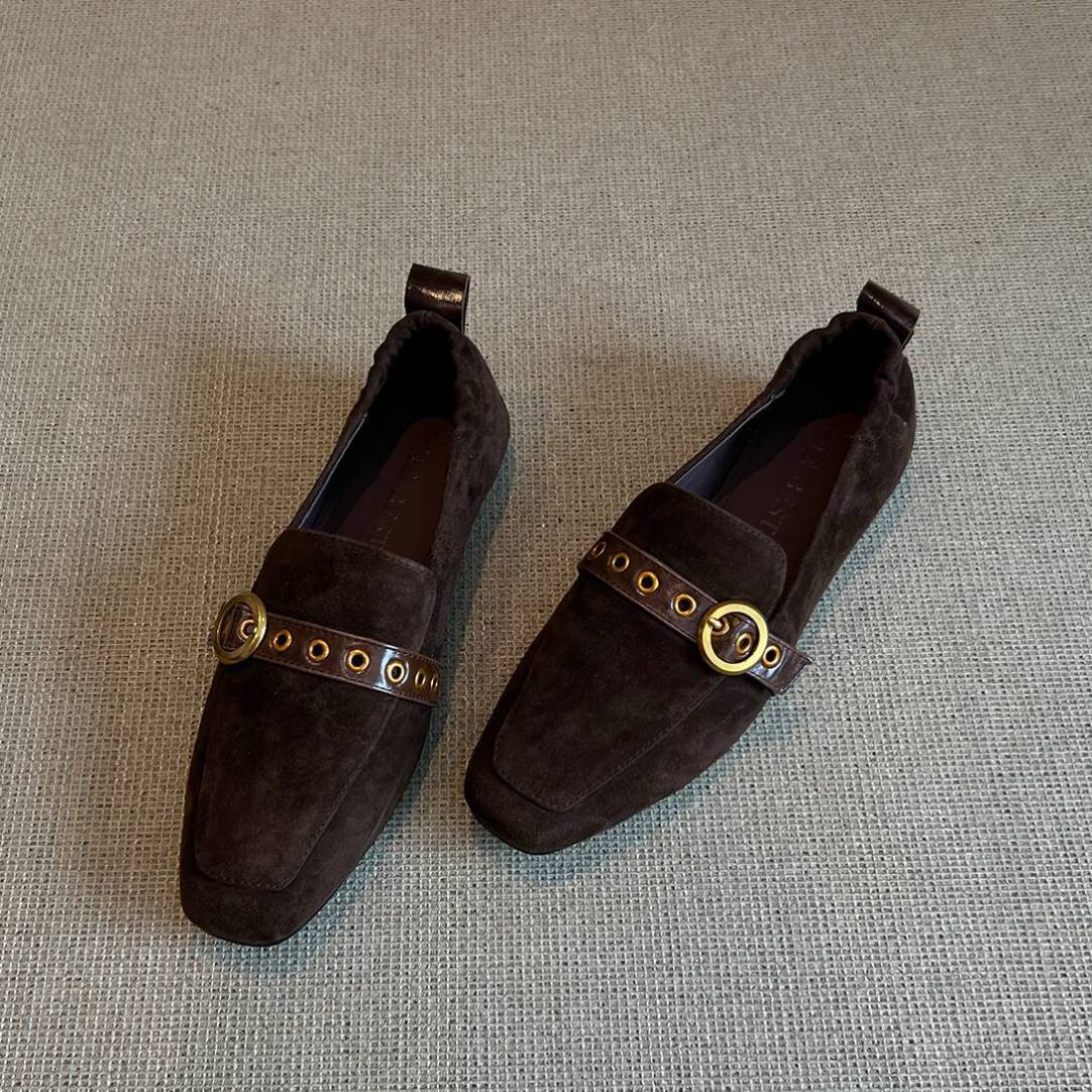 Free Shipping 2026 Designer New Women Elegant Suede Loafers Fashion Versatile Comfort Square Toe Dress Shoes Black Brown