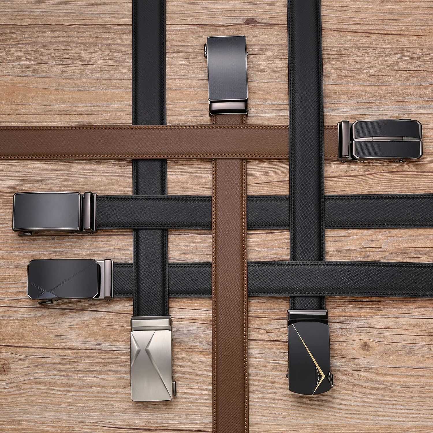 Belt for Men Automatic Ratchet Buckle Slide Dress Casual Belts 1 3/8 Wide Adjustable Trim to FitBlack-20 M251218