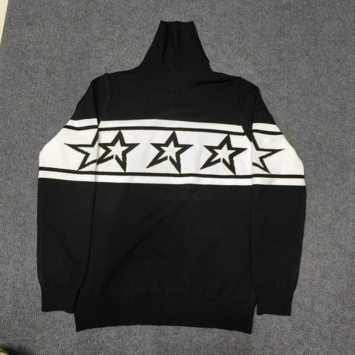 Women's contrasting striped star high neck knitted sweater slim fit base sweater elastic and slimming inner layer