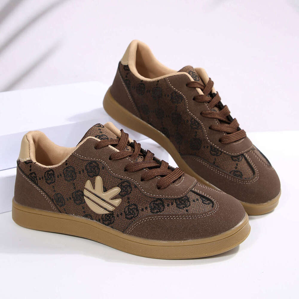 2025 New Retro Brown Old Flower Sneakers Women's Lace-up Casual Fashion Versatile Trendy Board Shoes