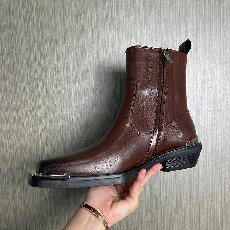 Elegant Mens Leather Boots Luxury Handmade Quality Autumn British Style Slip on Fashion Black New Ankle Social Shoes Man Z251218