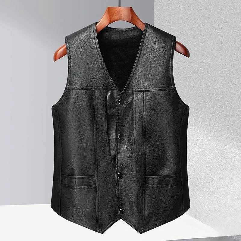 Mens Warm Fleece Lined Leather Vest for Elderly Fathers Thickened Winter Gilet for Grandpas Senior Mens Casual Warm VestG251218