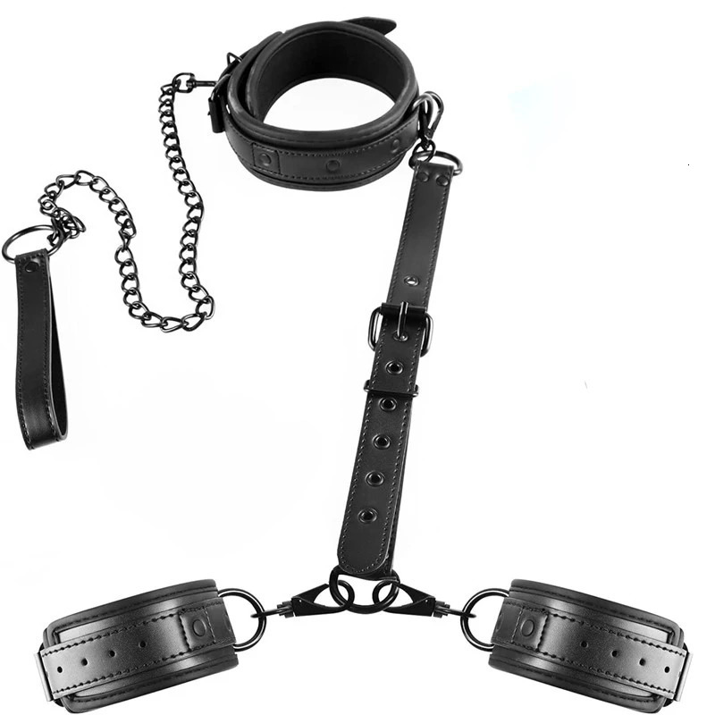 Neck to Wrist BDSM Bondage Sex Restraints Kit Couples Sex Toys Bondage Set With Chain Leash Back Handcuff Collar Slave Role Play 251217