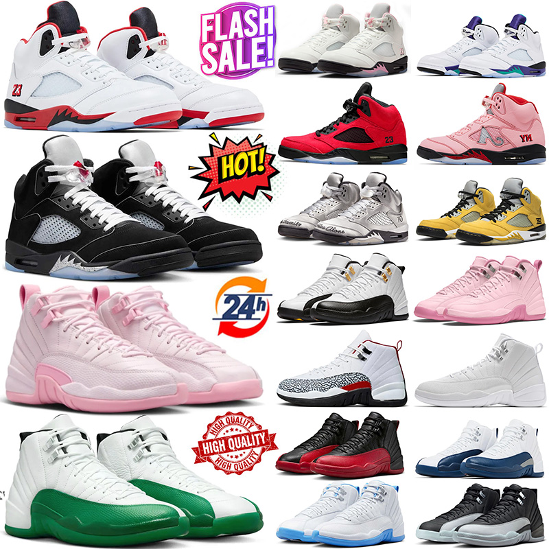 Taxi 12s 5s basketball shoes designer women men Black Metallic Reimagined 5 12 Pearl Pink French Blue Playoff Elephant Print mens trainers outdoors sneakers