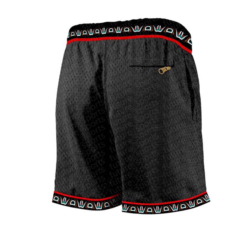 Black men's 12 casual basketball pocket zipper shorts, classic retro MEMPHIS embroidered shorts, breathable and fashionable casual sports basketb