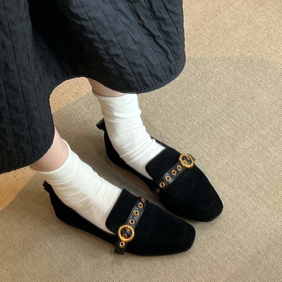 Free Shipping 2026 Designer New Women Elegant Suede Loafers Fashion Versatile Comfort Square Toe Dress Shoes Black Brown