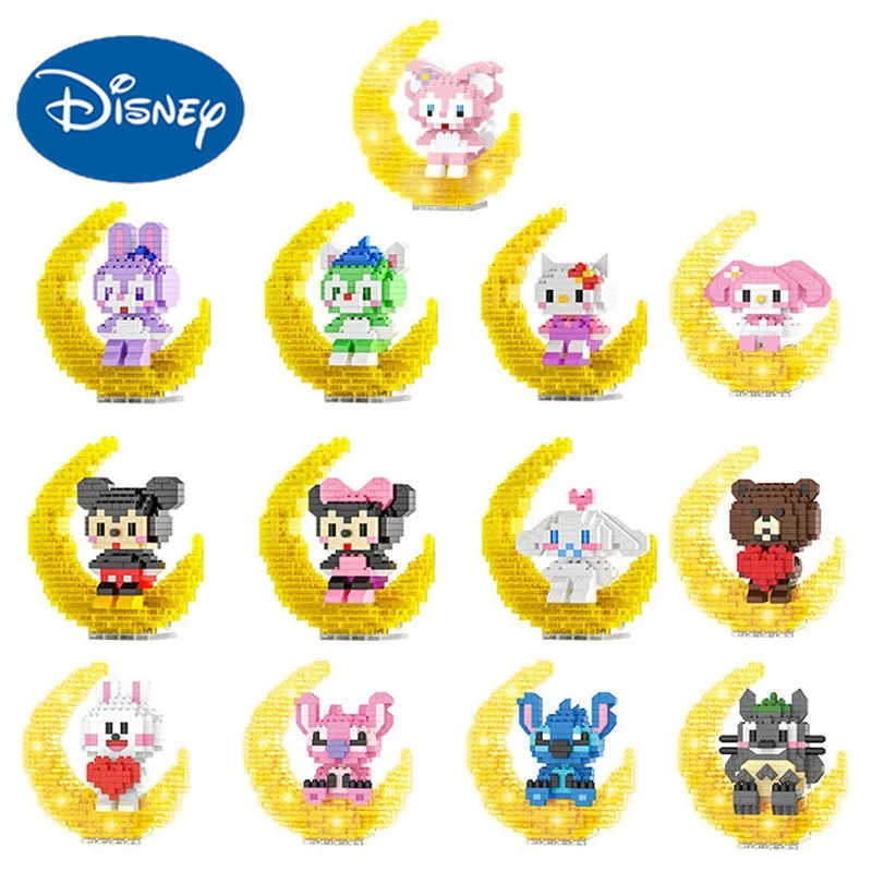 Disney Stitch Sparkling Cartoon Anime Hello Kitty Mini Building Block Toy Sanrio Construction Assembly Toy Gift for Children H251218