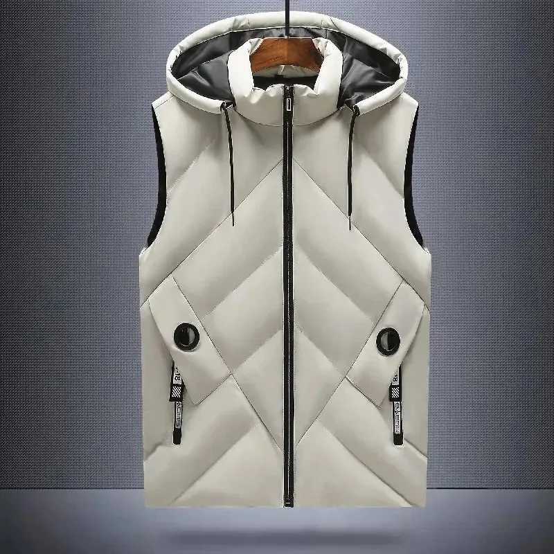Mens Down Cotton Vest Plus Size Hooded Jacket Youth Slims Smooths Silhouette Warm Cotton Thickened Detachable Hat Vest CoatG2512181