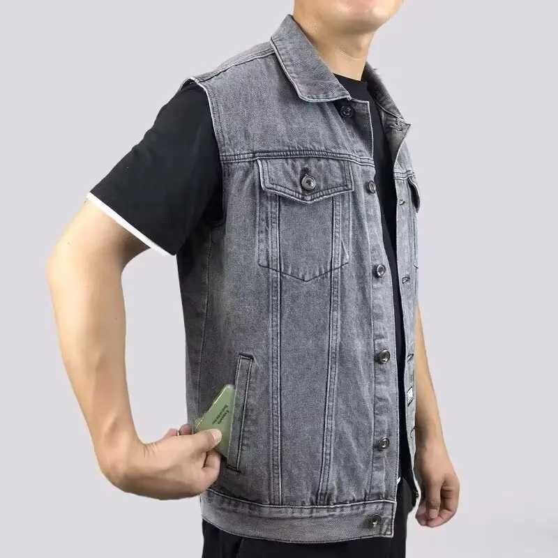 High end retro denim vest mens sleeveless lapel vest vest multi pocket workwearG251218