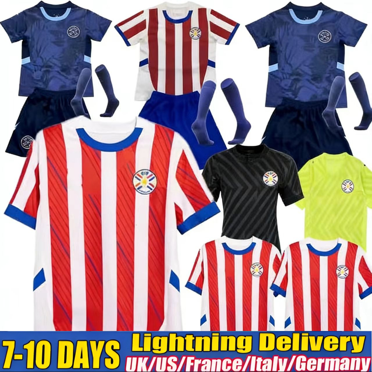 2026 Paraguay Mens Soccer Jerseys M. ALMIRON M. VILLASANTI J. ALONSO ENCISO Home Away Football Shirts Short Sleeve Uniforms Kids Kit home and away jersey