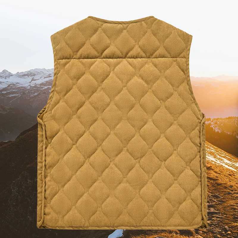 Autumn Winter Padded Warm Vest Mens Check Shoulder Undershirt Workwear Corduroy V-neck Jackets Men Clothing Large SizeG251218