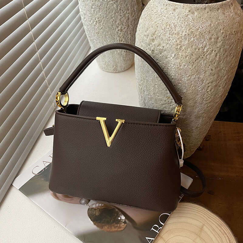 New Style Elegant Single Shoulder Lychee Pattern Fashion Simple Handheld Small Square Versatile Three-Dimensional Trendy Crossbody Bag