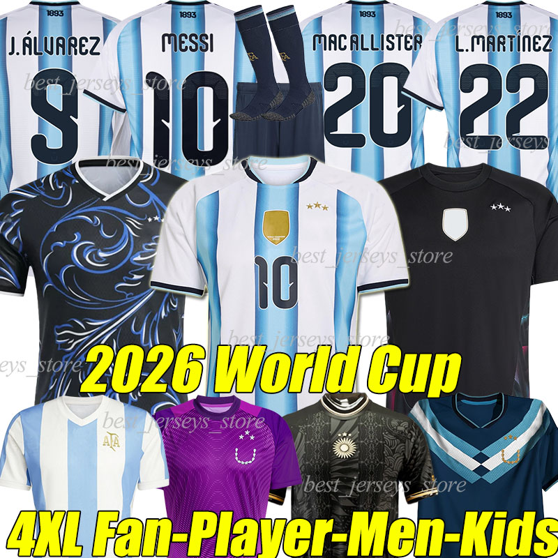 4XL 2026 Argentinas MeSsIs Soccer Jerseys World Cup 50th MARTINEZ MARADONA DE PAUL J.ALVAREZ MAC ALLISTER ALMADA ROMERO LO CELSO men kids Kits sock sets football shirt