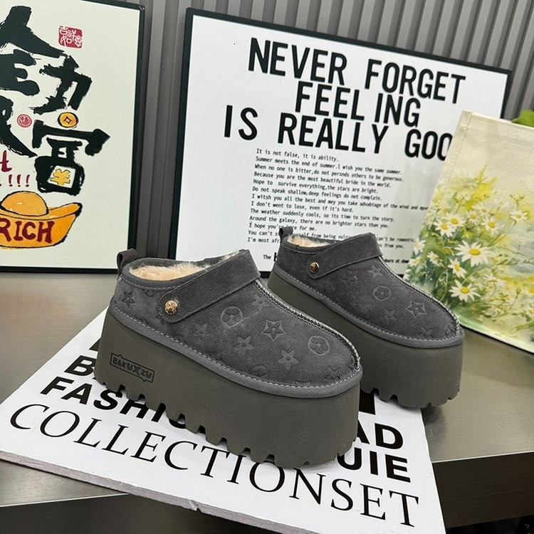 Old Flower Suede Print Loafers for Women Doll Head Thick Sole Platform Shoes Casual Flats