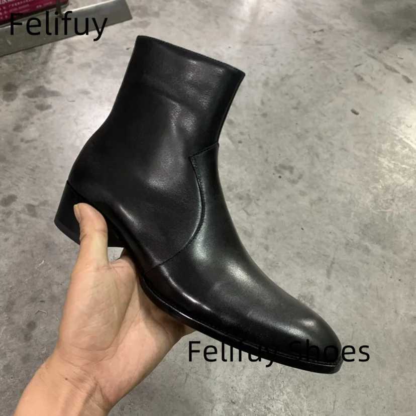 Man Retro Black Genuine Leather Chelsea Boots Men Fashion Short Ankle Boot Casual British Style High-Top Shoes Z251218