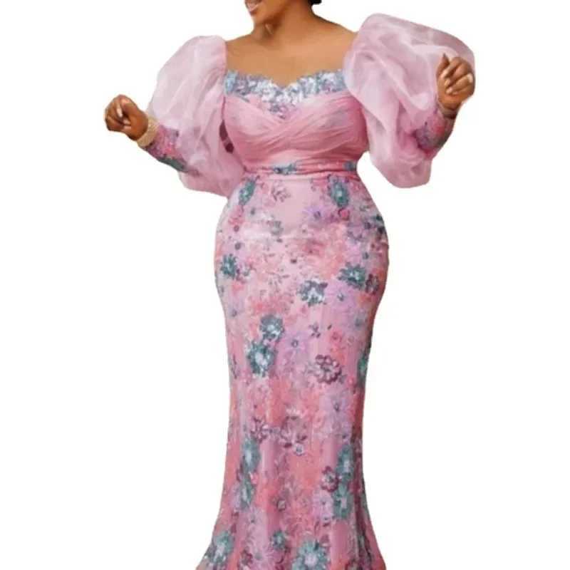 African Wedding Party Dresses for Women Autumn Africa Elegant Long Sleeve Pink Evening Long Robes African Gowns African Clothing L251217