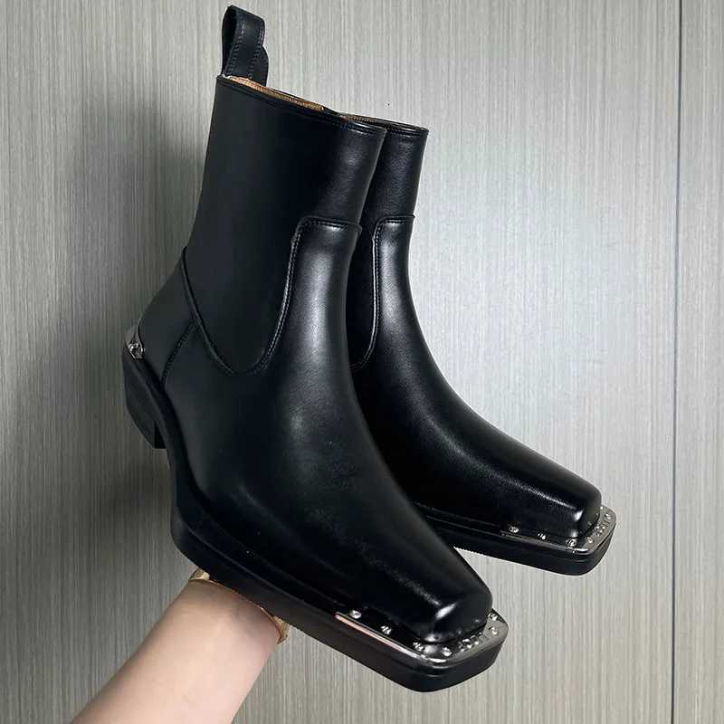 men fashion punk rock genuine leather boots designer square toe shoes cowboy cool high boot black brown long chelsea botas male Z251218