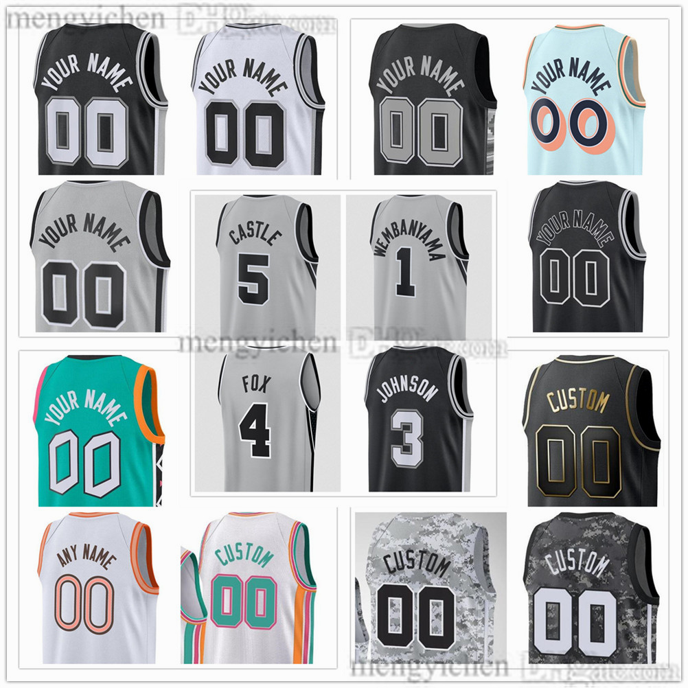 Men's XS-6XL Basketball Jersey Victor 1 Wembanyama Devin 24 Vassell Jeremy 10 Sochan Dylan 2 Harper Keldon 3 Johnson Stephon 5 Castle De'Aaron 4 Fox Tim 21 Duncan Printed