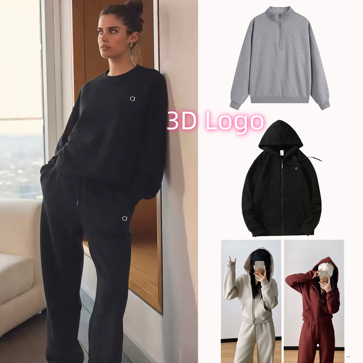 Hot sale Women Yoga Casual sports hoodie sets Oversized Sweatshirts 3D Logo Long Sleeve set short sleeves Crop Top Fitness Workout Neck Blouse Gym men Sweatshirts