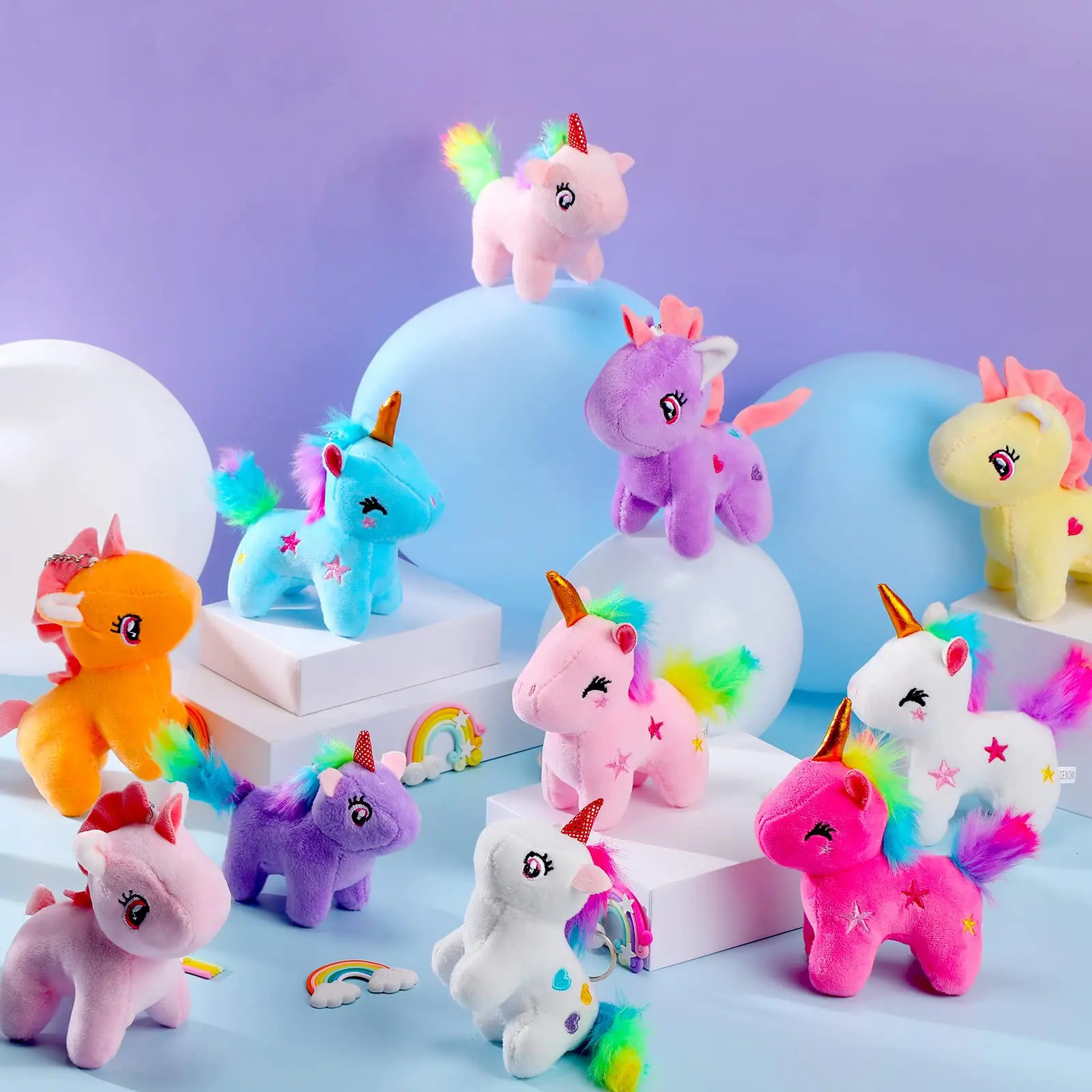 4-24pcs Mini Plush Unicorn Stuffed Animals Unicorn Party Favors Bulk Toys DIY Plush Keychain Stuffed Animal for Kids Party Favor 251216