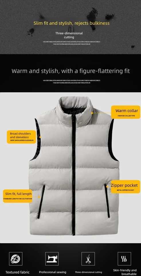 Autumn Stand-up Collar Casual Waistcoat Brand Clothing Mens Vest Jacket Warm Sleeveless Jackets Winter Waterproof Zipper CoatG251218
