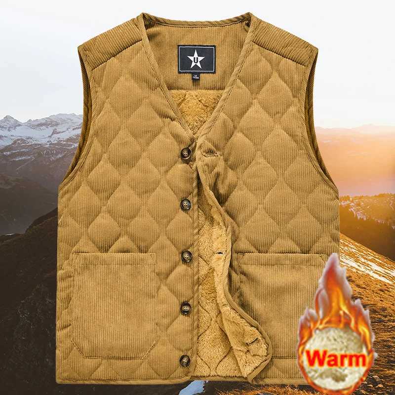 2025 New in Padded Vest Men Zipper Winter Thick Warm Corduroy Sleeveless Jacket Male Autumn Casual Waistcoat Golf Work Wear CoatG251218