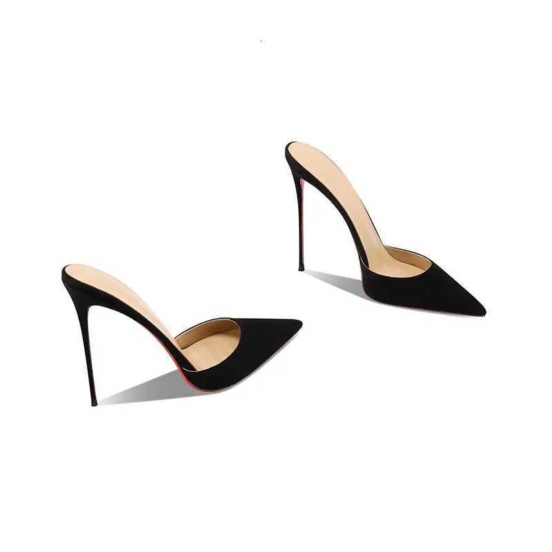 2025 new black suede high-heeled slippers with a warm and sexy temperament pointed and slim heels for women Z251218