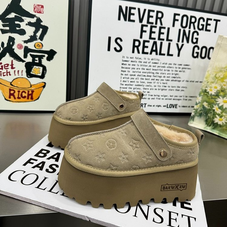 Old Flower Suede Print Loafers for Women Doll Head Thick Sole Platform Shoes Casual Flats