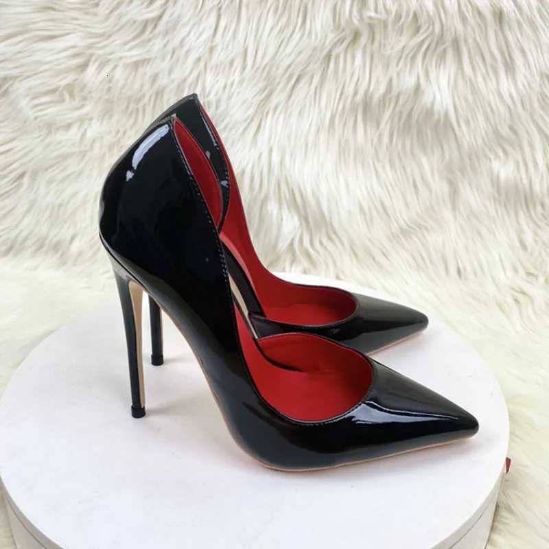 2025 New Lacquer Leather High Heels Shallow Mouth Pointed Head Thin Heel Side Air High Grade Sexy Fashion Womens Single Shoes Z251218