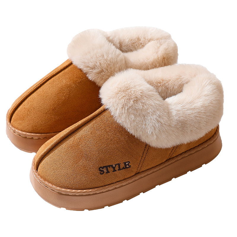 Warm Confinement Slippers EVA Non-Slip Snow Boots Thick Suede Cotton Slippers for Winter Home