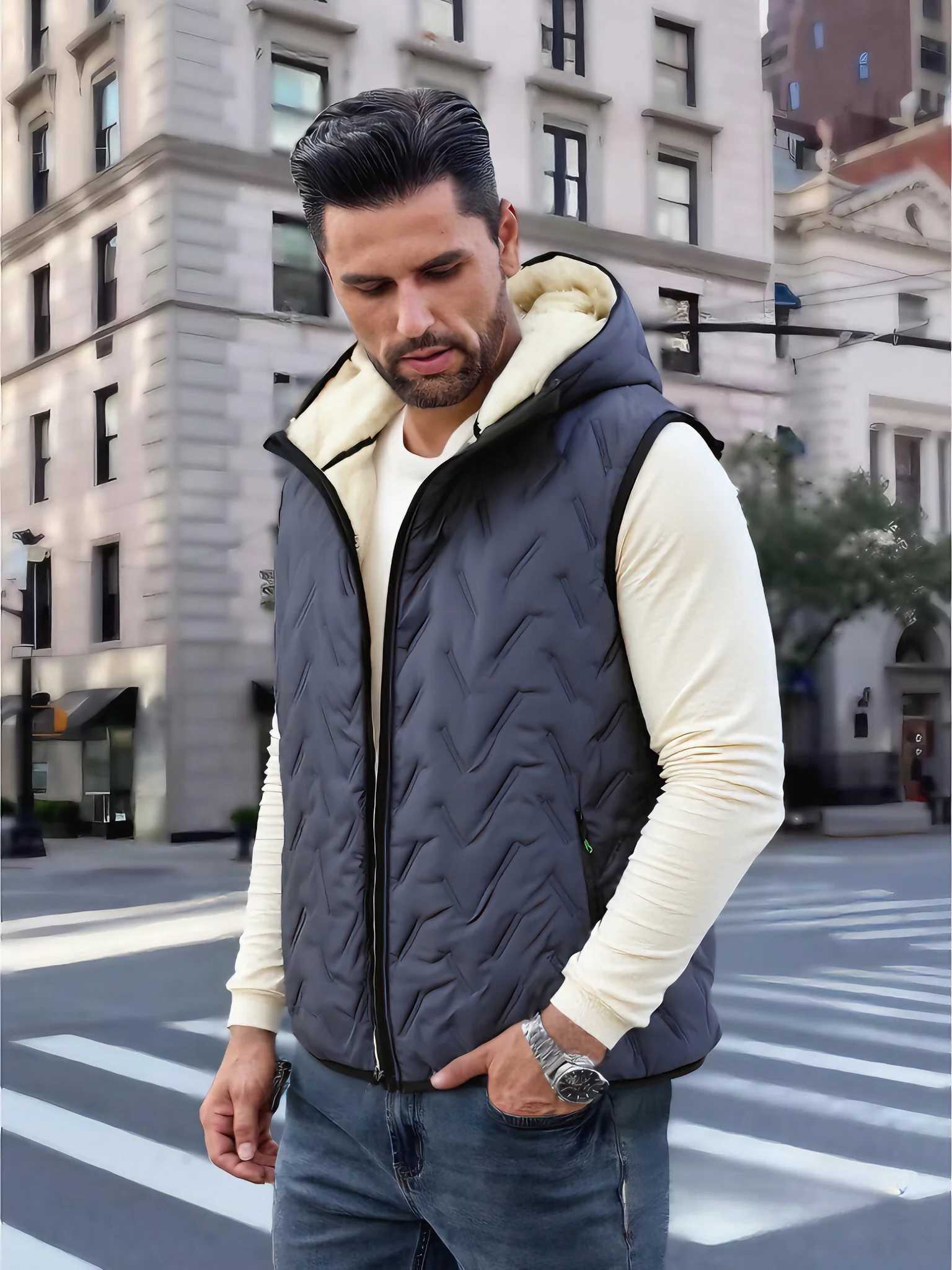 Heat Work Hooded Fleece Vest Men Winter Clothes Man Mens Padded Jackets Running Vests Winterize Heated Gilet Male Coat ClothingG251218