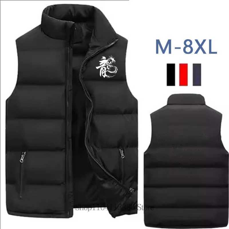 Autumn Winter Men Jacket Vest Fashion Casual Men Dragon Printed Warm Mandarin Collar Sleeveless Zipper Jacket Vest CoatG251218