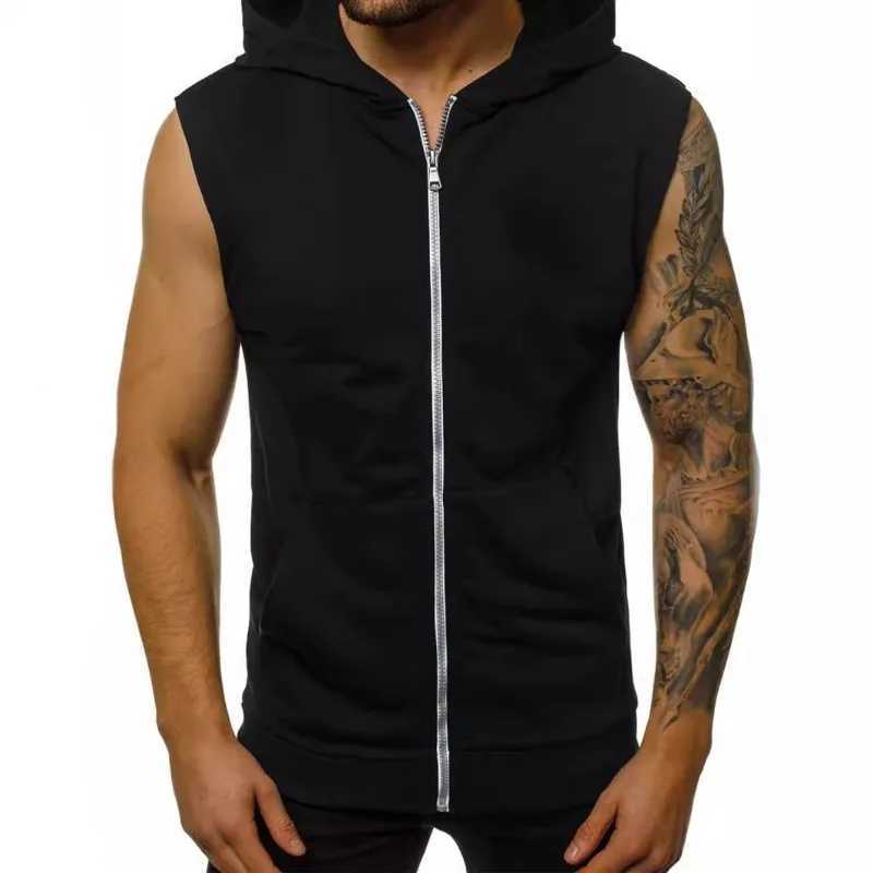 Fashionable Wear for Mens Summer Thin Fashion Fitness Sports Sleeveless Vest Hooded Cardigan JacketG251218