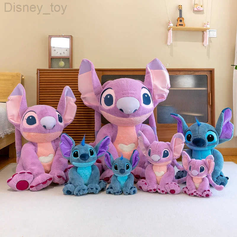 Disney 75cm Kawaii Stitch Angel Stuffed Plush Toy Doll Anime Cartoon Figure Soft Animals Pillow Room Decor Peluche Children Gift H251218
