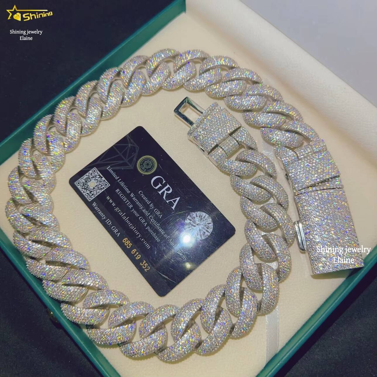 Hip Hop 25MM Fashion Jewelry Sterling Silver 925 Iced Out Custom D Color VVS Moissanite Diamond Necklace Cuban Link Chain