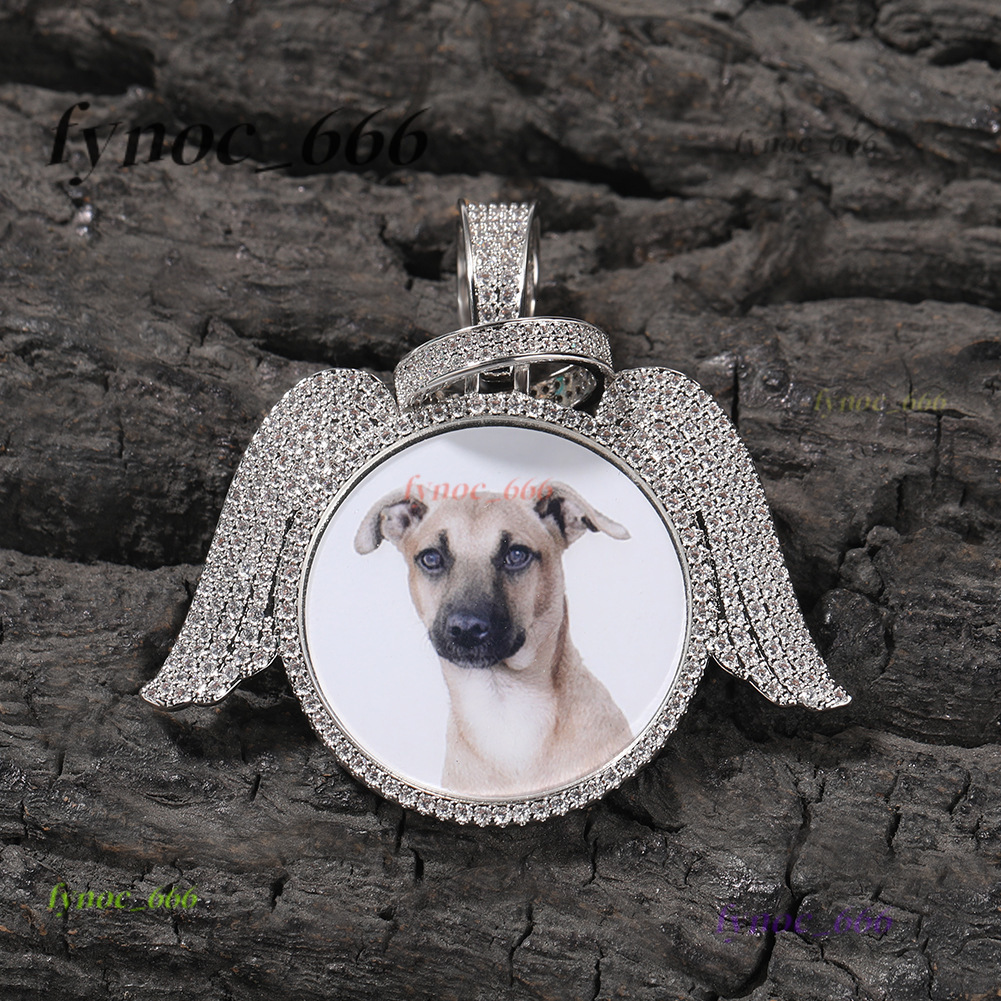 Personalized Angel Wing Pendant Jewelry for Photos - Hip Hop Design with Sparkly 5A CZ Stones