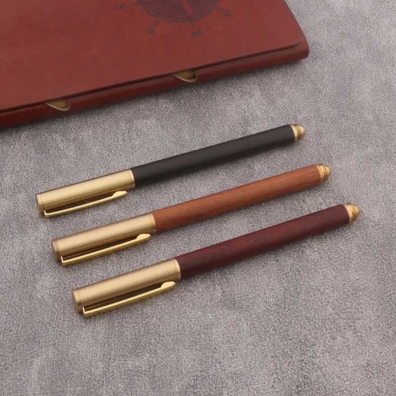 High Quality Brass Roller Ball Pen Ebony Wood Spin Stationery Off School Supplies Signature Ink Pens New Y251218