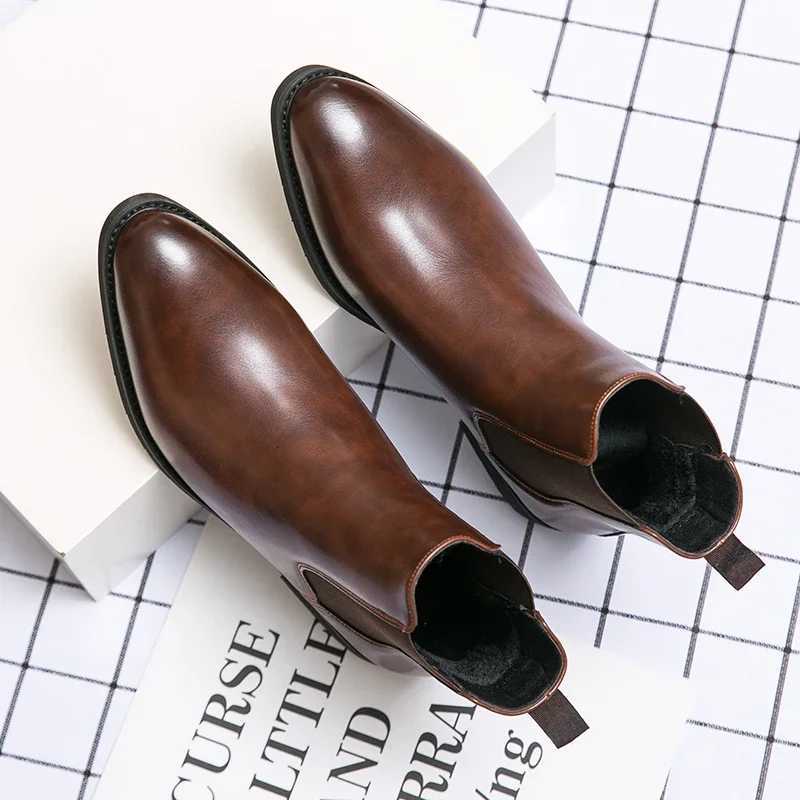 New Chelsea Boots Men Shoes PU Brown Fashion Versatile Business Casual British Style Street Party Wear Classic Ankle Boots Z251218