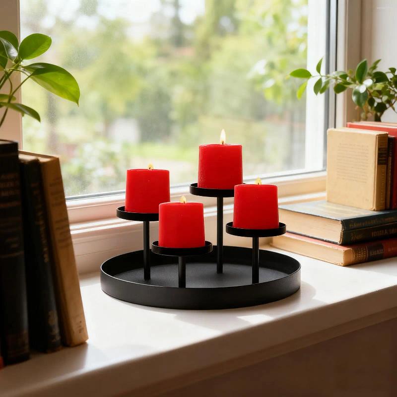 Candle Holders Christmas Holder Round Tray Metal Centerpieces For Tables Holiday Party Decorations Wedding H260310