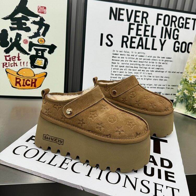 Old Flower Suede Print Loafers for Women Doll Head Thick Sole Platform Shoes Casual Flats