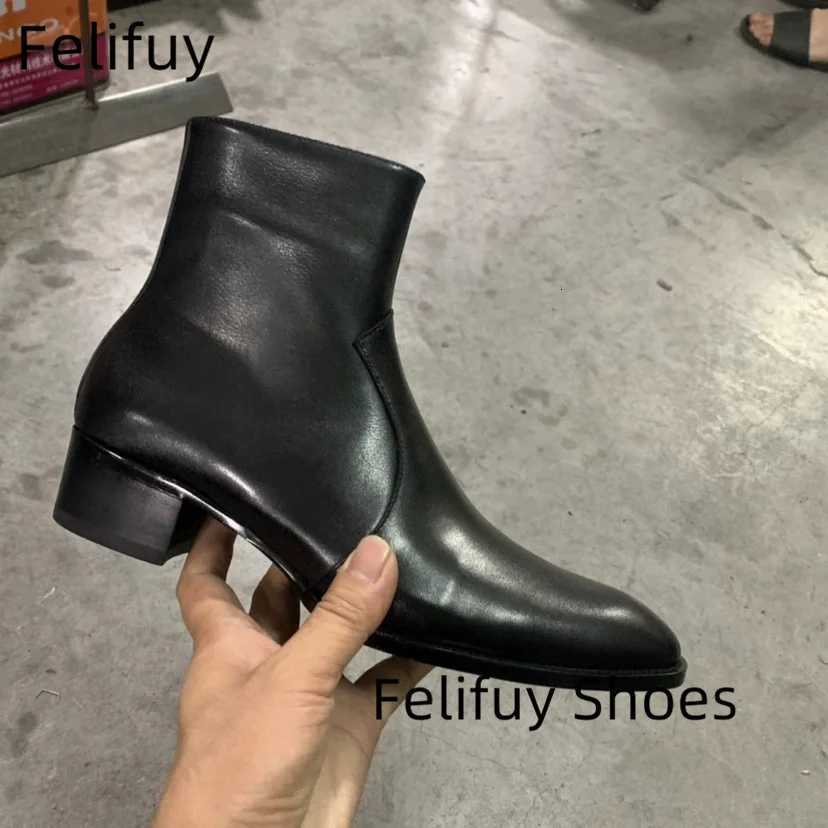 Man Retro Black Genuine Leather Chelsea Boots Men Fashion Short Ankle Boot Casual British Style High-Top Shoes Z251218