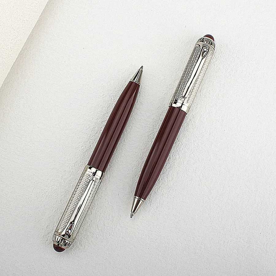 Metal Ballpoint Pen Stainless Steel Gel Pens 07mm Blue Ink Student School Stationery Supplies Silver Writing Pen Y251218