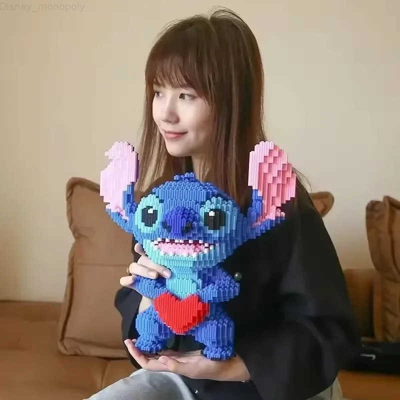 Disney New 33cm Building Blocks Anime Stitch love Large Size Cute Educational Assembly Toy Tabletop Decoration Christmas Gifts H251218