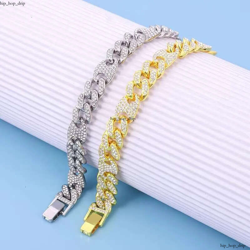 DHcollection DIY Iced Out Men's Jewelry Alloy and Bg Rhie Hip Hop 13mm Width Spliced Miami Chain Bracelet