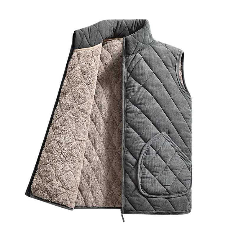 Mens Quilted Vest Fleece Lined Warm Winter Waistcoat Sleeveless Jacket Casual Outerwear Thick Padded Coat for Cold WeatherG251218