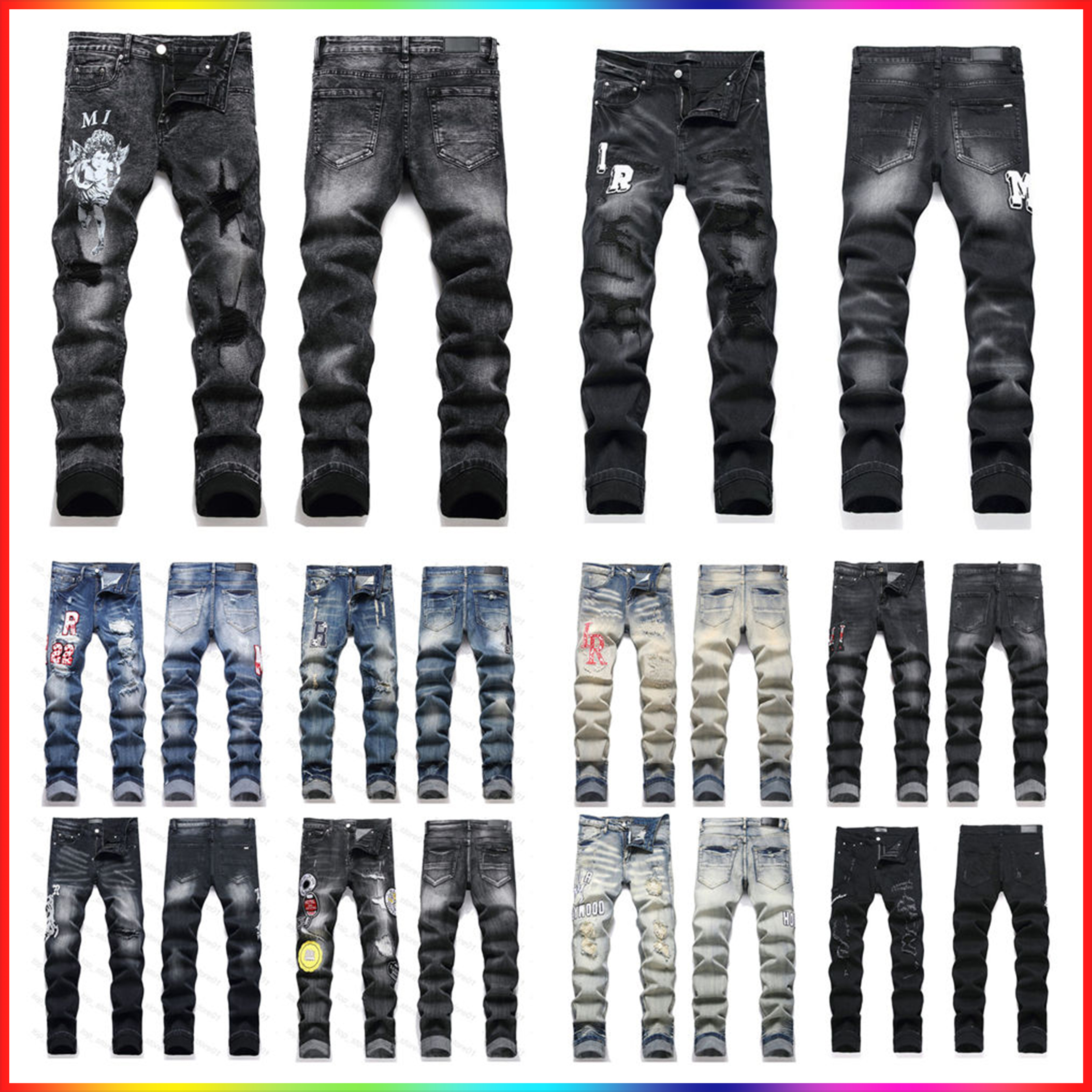 Luxury Designer jeans amirirjeans Trousers essential purples jean hombre pants trousers biker embroidery ripped for trend fashion Ksubi jeans Elasticit Trousers