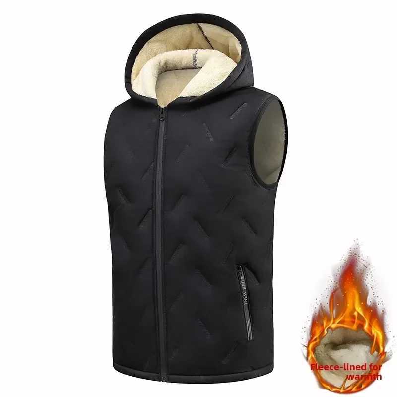 2025 Autumn and winter fashion mens cotton vest jacket casual multifunctional plus size warm hooded sleeveless mens topG251218