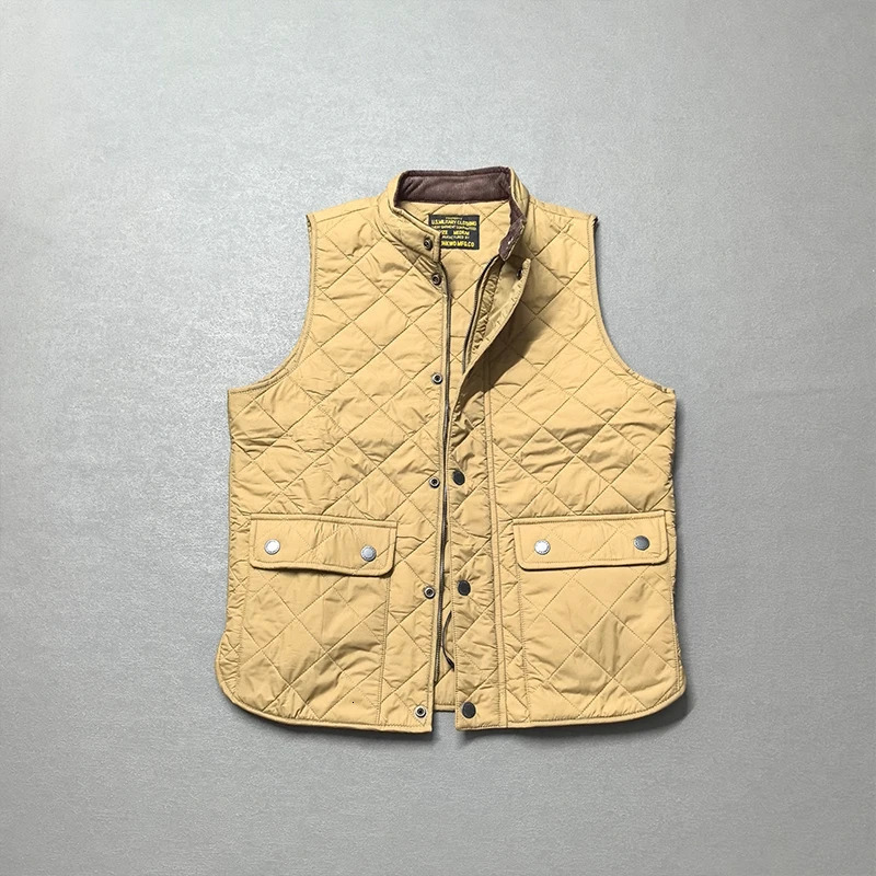 Autumn and Winter American Retro Long Sleeve Dom Quilted Vest Mens Polo Style 100 Polyester Thick Casual Multipocket Coat 251212